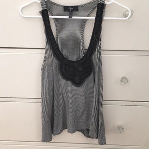 Aqua racer back tank top black & white collar bead